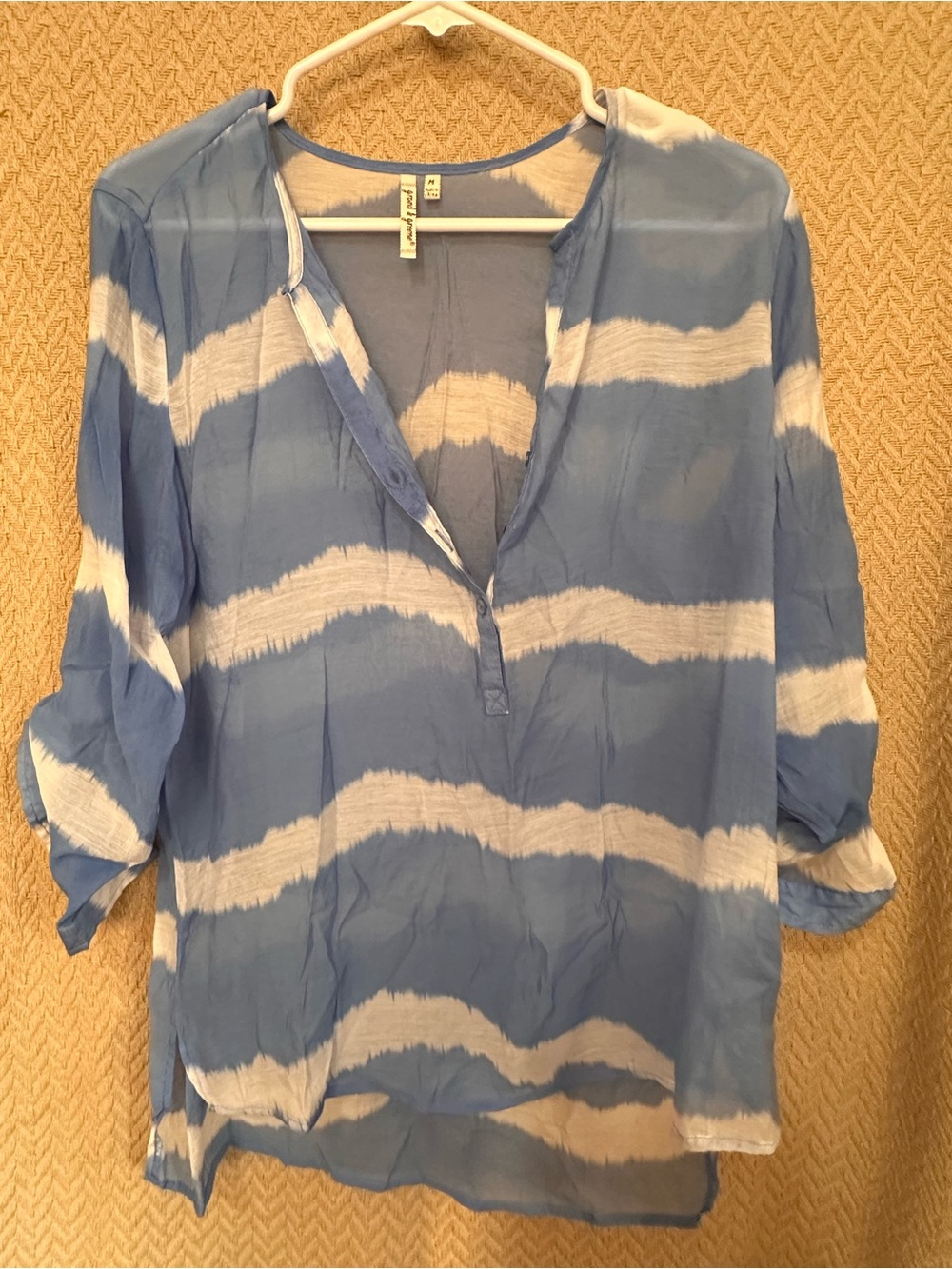 grand & greene Blue and White Wave-Striped V-Neck Tunic - Picture 3 of 5